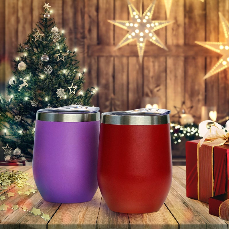 CHILLOUT LIFE 12 oz Stainless Steel Wine Tumbler with Lid - Double Wall Vacuum Insulated Wine Cup Glass Keeping Cold & Hot for Coffee, Champagne, Cocktails, Ice Cream - Powder Coated Red - Image 5